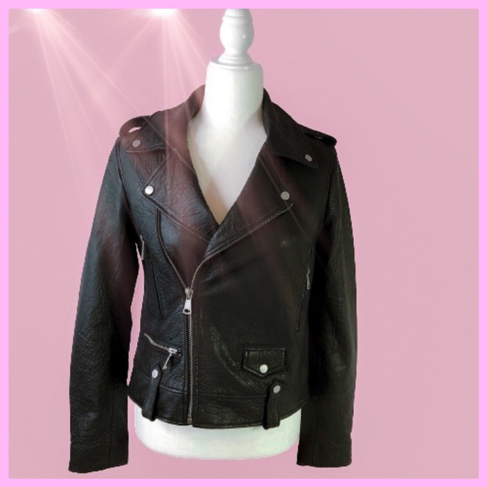 7 For all Mankind Black 100% Genuine Leather Moto Jacket Small $695 New W Tags